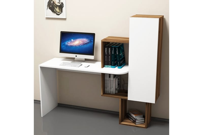 Skrivbord Amtorp 145 cm med Förvaring Hyllor + Skåp - Brun/Vit - Möbler - Bord & matgrupp - Kontorsbord - Skrivbord