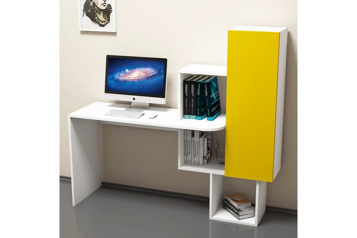 Skrivbord Amtorp 145 cm med Förvaring Hyllor + Skåp - Vit/Gul - Möbler - Bord & matgrupp - Kontorsbord - Skrivbord