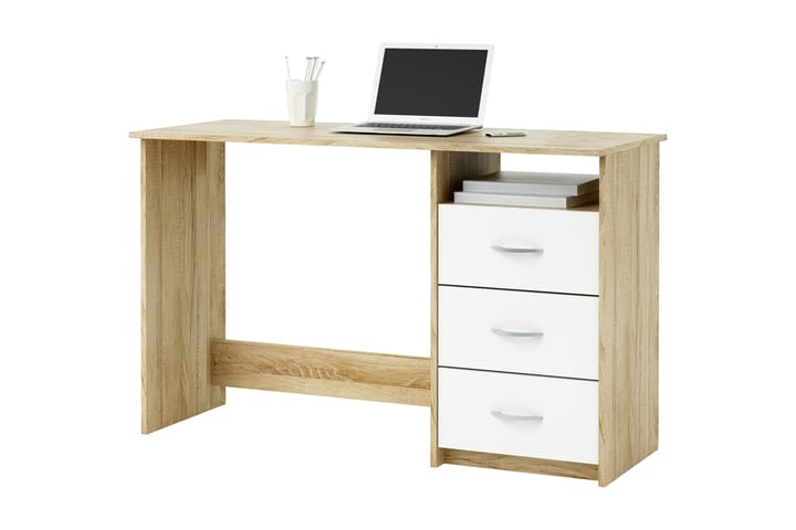 Skrivbord Arnea 123 cm med Förvaring Hylla + 3 Lådor - Vit/Ek - Möbler - Bord & matgrupp - Kontorsbord - Skrivbord