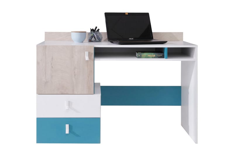 Skrivbord Betulia 125 cm - Vit/Natur/Blå - Förvaring - Förvaringsmöbler - Byrå