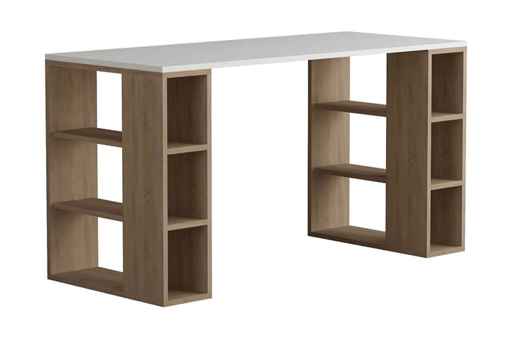 Skrivbord Brillcon 140 cm med Förvaring Hyllor - Vit/Ekfärg - Möbler - Bord & matgrupp - Kontorsbord - Skrivbord