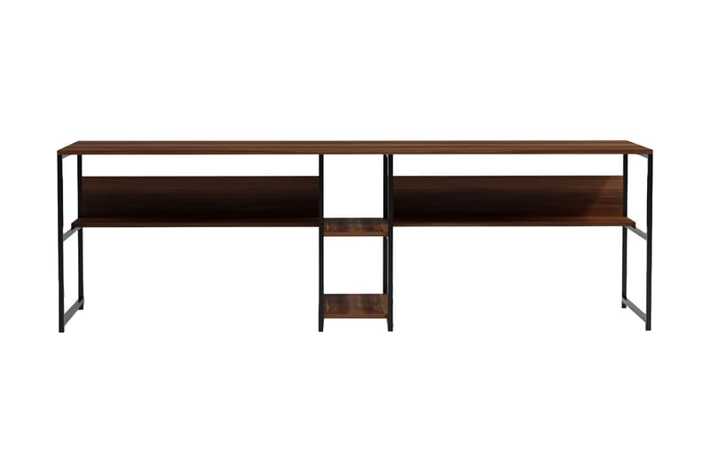 Skrivbord Buyukada 240 cm med Förvaring 2 Hyllor - Mörkbrun/Svart - Möbler - Bord & matgrupp - Kontorsbord - Skrivbord