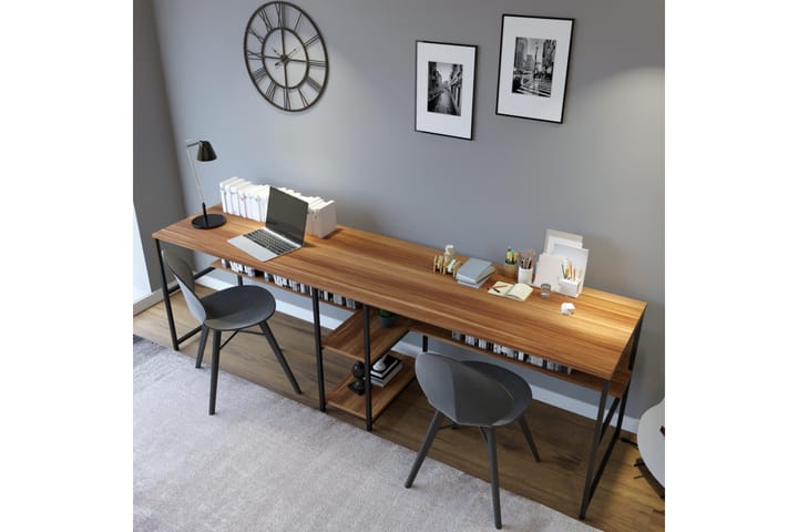 Skrivbord Buyukada 240 cm med Förvaring 2 Hyllor - Mörkbrun/Svart - Möbler - Bord & matgrupp - Kontorsbord - Skrivbord