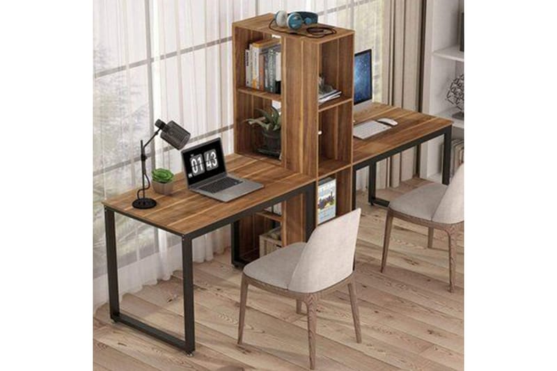 Skrivbord Buyukada 240 cm med Förvaring 4 Hyllor - Mörkbrun/Svart - Möbler - Bord & matgrupp - Kontorsbord - Skrivbord