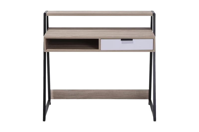 Skrivbord Calzona 100 cm med Förvaring Låda + Hylla - Ljusbrun/Vit/Svart - Möbler - Bord & matgrupp - Kontorsbord - Skrivbord