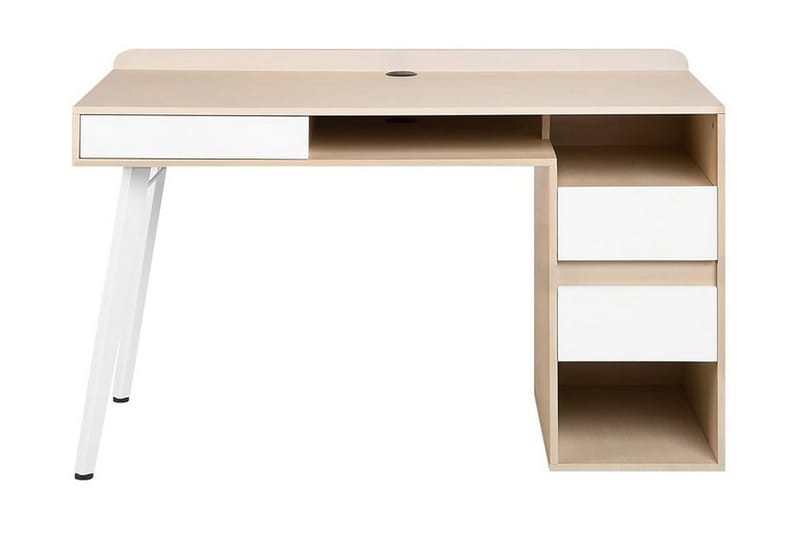 Skrivbord Carasco 130 cm med Förvaring Lådor + Hyllor - Vit/Ljusbrun - Möbler - Bord & matgrupp - Kontorsbord - Skrivbord