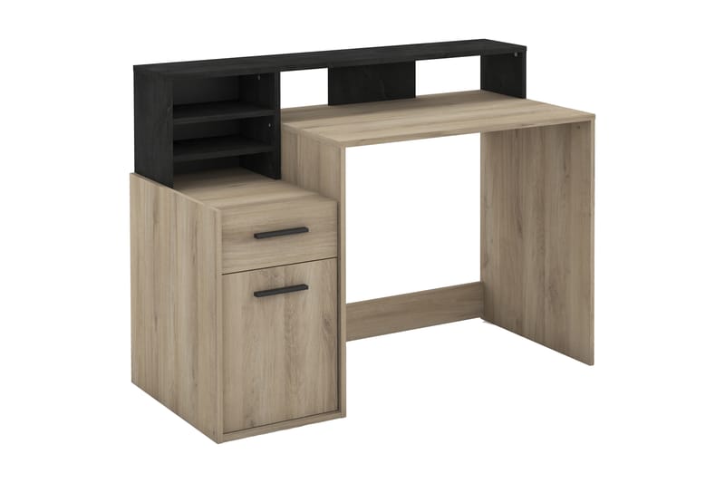 Skrivbord Delphi 126 med Förvaring Hyllor + Lådor + Skåp - Trä/Svart - Möbler - Bord & matgrupp - Kontorsbord - Skrivbord - Hörnskrivbord