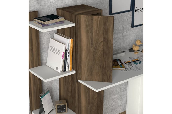 Skrivbord Domingas 116 cm med Förvaring Hyllor+Skåp - Vit/Valnötsbrun - Möbler - Bord & matgrupp - Kontorsbord - Skrivbord