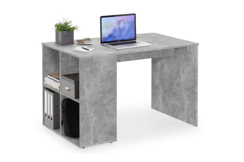Skrivbord Evania 117 cm med Förvaring Hyllor - Betonggrå - Möbler - Bord & matgrupp - Kontorsbord - Skrivbord - Hörnskrivbord