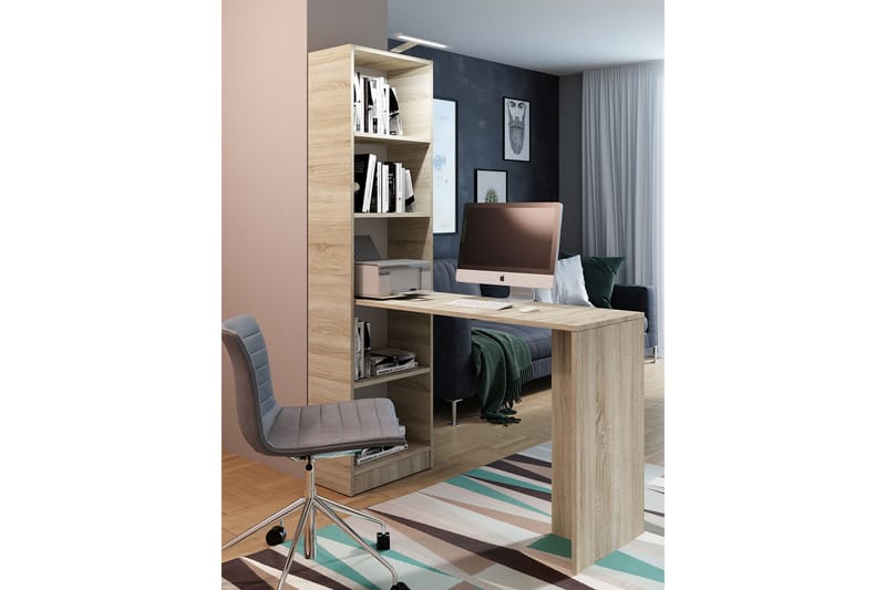 Skrivbord Gridia 125 cm med Förvaring Hylla - Ekfärg/Beige - Möbler - Bord & matgrupp - Kontorsbord - Skrivbord
