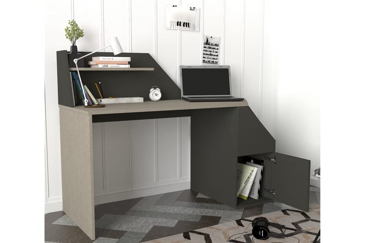 Skrivbord Gustow 140 cm med Förvaring Hyllor + Skåp - Antracit - Möbler - Bord & matgrupp - Kontorsbord - Skrivbord