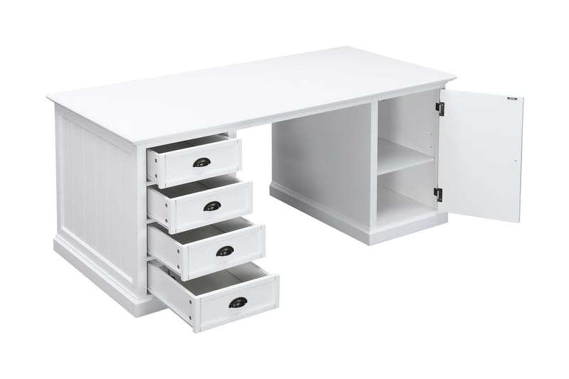 Skrivbord Hampton 170 cm med Förvaring 4 Lådor + Skåp - Vit - Möbler - Bord & matgrupp - Kontorsbord - Skrivbord