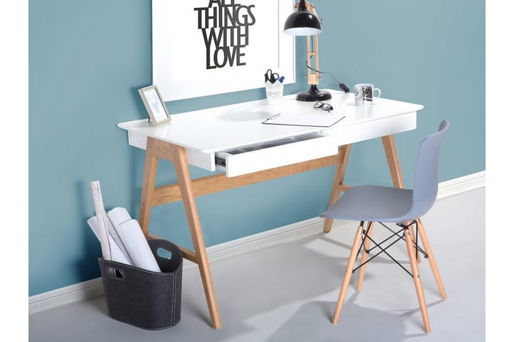Skrivbord Hermsen 120 cm med Förvaring 2 Lådor - Vit/Ek - Möbler - Bord & matgrupp - Kontorsbord - Skrivbord