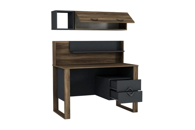 Skrivbord Jospeh 120 cm med Förvaring Lådor + Hyllor - Valnötsbrun/Mörkgrå - Möbler - Bord & matgrupp - Kontorsbord - Skrivbord