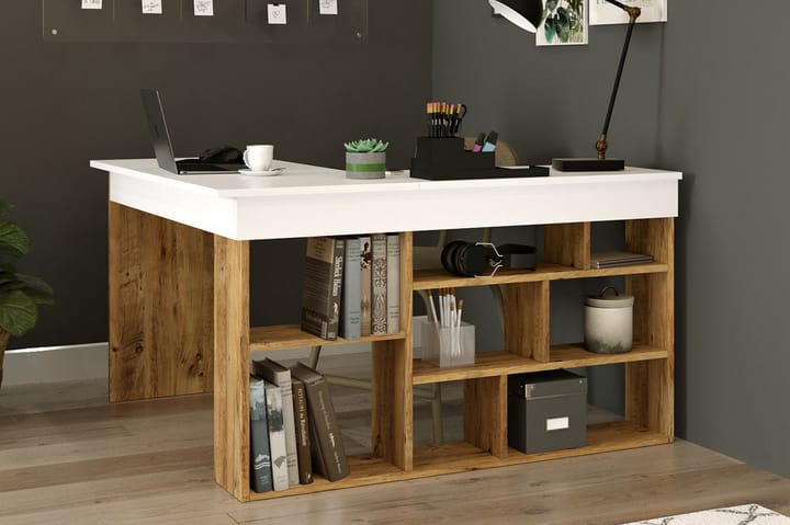 Skrivbord Karron 129 cm - Natur/Vit - Möbler - Bord & matgrupp - Kontorsbord - Skrivbord