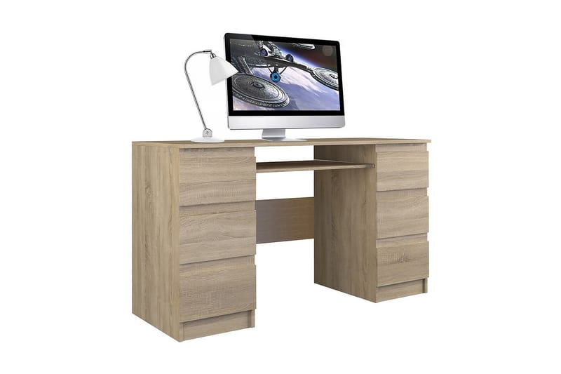Skrivbord Kublis 130 cm med Förvaring Lådor - Ekfärg/Beige - Möbler - Bord & matgrupp - Kontorsbord - Skrivbord