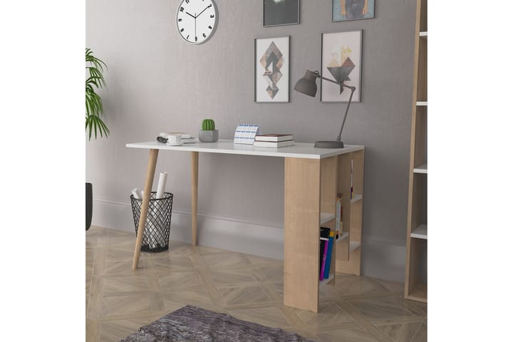 Skrivbord Lagomood Vito 120 cm med Förvaring Hyllor - Natur/Vit - Möbler - Bord & matgrupp - Kontorsbord - Skrivbord