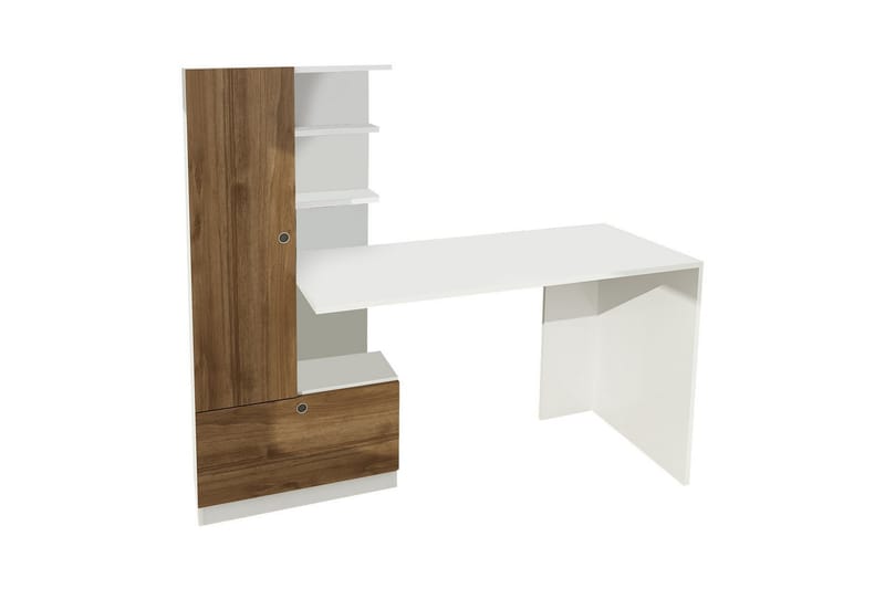 Skrivbord Lorella 120 cm med Förvaring Hyllor + Låda + Skåp - Vit/Valnötsbrun - Möbler - Bord & matgrupp - Kontorsbord - Skrivbord - Hörnskrivbord