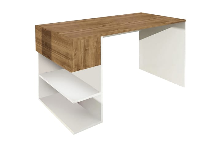 Skrivbord Lorella 121 cm med Förvaring Hyllor +Lucka - Vit/Valnötsbrun - Möbler - Bord & matgrupp - Kontorsbord - Skrivbord