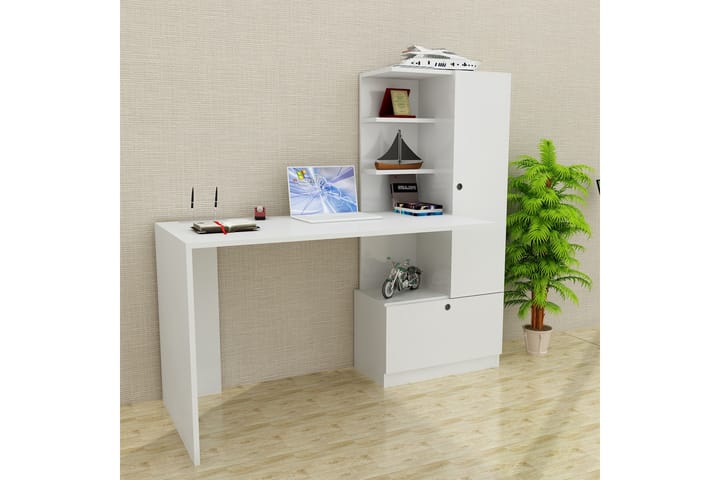 Skrivbord Lorella 150 cm med Förvaring Hyllor + Låda + Skåp - Vit - Möbler - Bord & matgrupp - Kontorsbord - Skrivbord