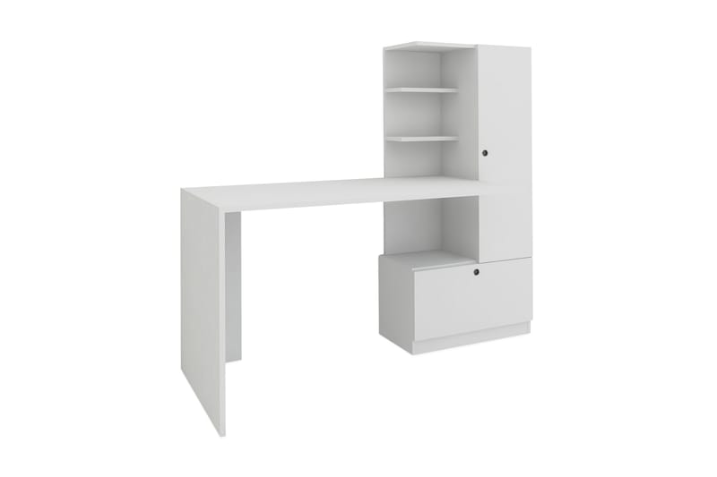 Skrivbord Lorella 150 cm med Förvaring Hyllor + Låda + Skåp - Vit - Möbler - Bord & matgrupp - Kontorsbord - Skrivbord - Hörnskrivbord