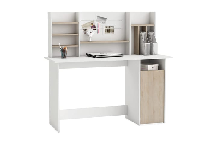 Skrivbord Mapou 135 cm med Förvaring Hyllor - Vit/Natur - Möbler - Bord & matgrupp - Kontorsbord - Skrivbord - Hörnskrivbord
