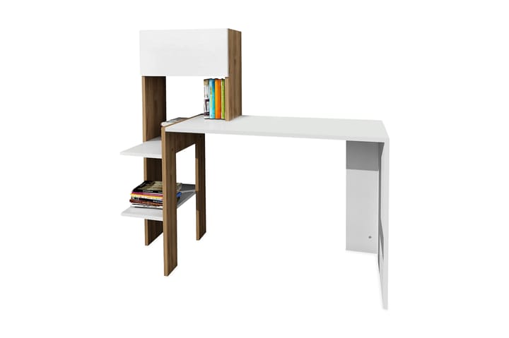 Skrivbord Margerill 114 cm med Förvaring Hyllor+Luckor - Vit/Valnötsbrun - Möbler - Bord & matgrupp - Kontorsbord - Skrivbord