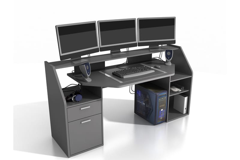 Skrivbord Mealy med Förvaring Hyllor + Låda + Skåp - Grå - Möbler - Bord & matgrupp - Kontorsbord - Skrivbord