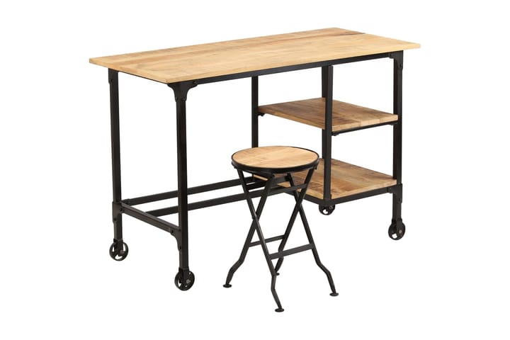 Skrivbord med hopfällbar pall massivt mangoträ 115x50x76 cm - Brun - Möbler - Bord & matgrupp - Kontorsbord - Skrivbord
