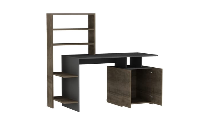 Skrivbord Melisin 146 cm med Förvaring Hyllor + Skåp - Valnötsbrun/Antracit - Möbler - Bord & matgrupp - Kontorsbord - Skrivbord