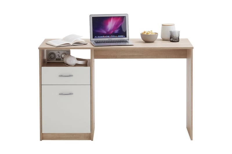 Skrivbord Melodi 123 cm med Förvaring Hylla + Låda + Skåp - Vit/Trä - Möbler - Fåtölj & stolar - Kontorsstol & skrivbordsstol