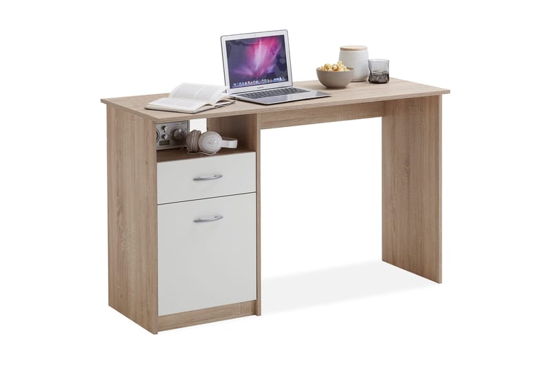 Skrivbord Melodi 123 cm med Förvaring Hylla + Låda + Skåp - Vit/Trä - Möbler - Bord & matgrupp - Kontorsbord - Skrivbord
