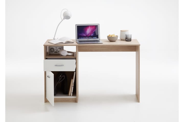 Skrivbord Melodi 123 cm med Förvaring Hylla + Låda + Skåp - Vit/Trä - Möbler - Bord & matgrupp - Kontorsbord - Skrivbord