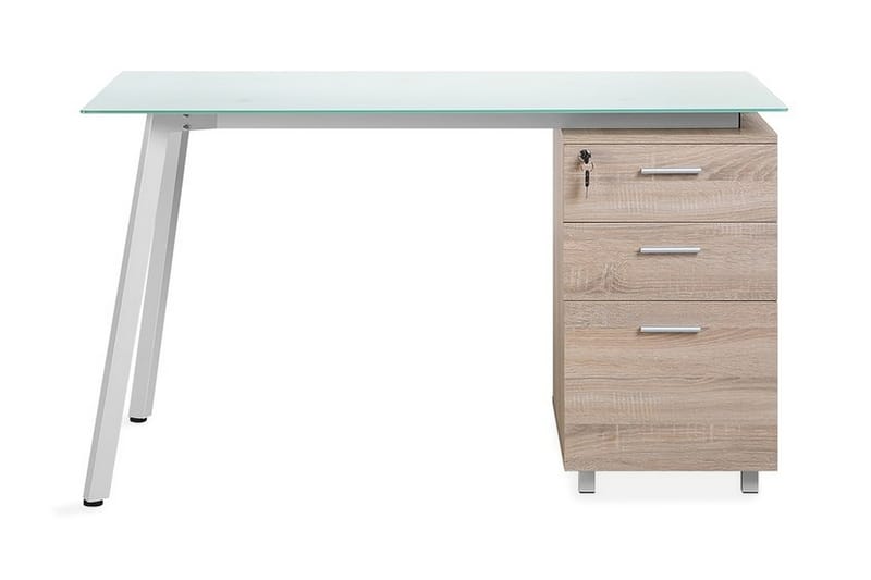 Skrivbord Morante 130 cm med Förvaring 3 Lådor - Vit/Ljusbrun - Möbler - Bord & matgrupp - Kontorsbord - Skrivbord - Hörnskrivbord