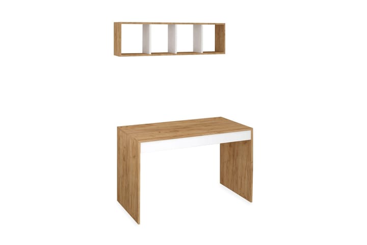 Skrivbord Naidaj 120 cm med Förvaring Vägghylla - Trä/Vit - Förvaring - Hylla - Vägghylla