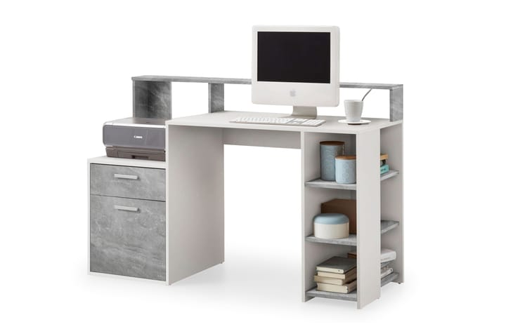 Skrivbord Nataniela 139 cm med Förvaring - Betonggrå/Vit - Möbler - Bord & matgrupp - Kontorsbord - Skrivbord - Hörnskrivbord