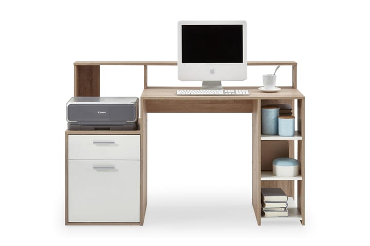 Skrivbord Nataniela 139 cm med Förvaring - Vit/Ek - Möbler - Bord & matgrupp - Kontorsbord - Skrivbord