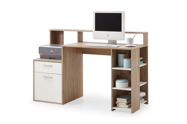 Skrivbord Nataniela 139 cm med Förvaring - Vit/Ek - Möbler - Bord & matgrupp - Kontorsbord - Skrivbord