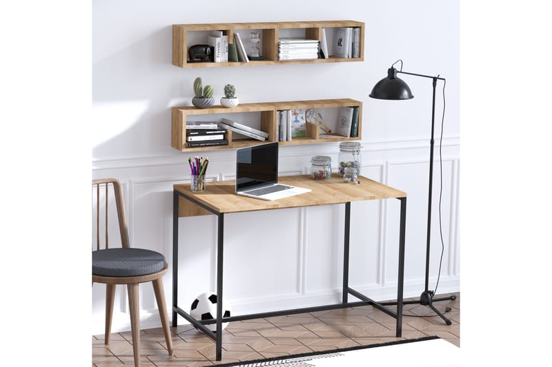 Skrivbord Pennyson 100 cm med Förvaring Vägghyllor - Natur/Svart - Möbler - Bord & matgrupp - Kontorsbord - Skrivbord