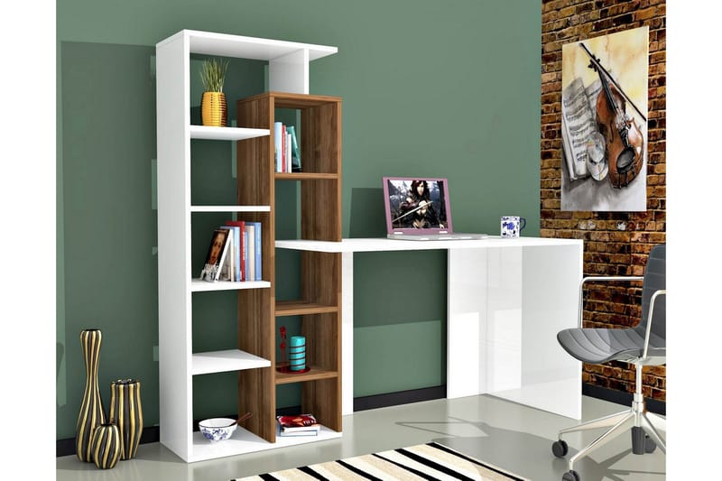 Skrivbord Poly 182 cm med Förvaring Hyllor Vit/Brun - Homemania - Möbler - Bord & matgrupp - Kontorsbord - Skrivbord