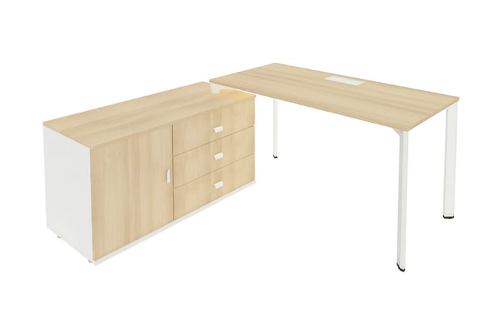 Skrivbord Puzol 174 cm med Förvaring Skåp + 3 Lådor - Akaciafärg/Vit/Grå - Möbler - Bord & matgrupp - Kontorsbord - Skrivbord