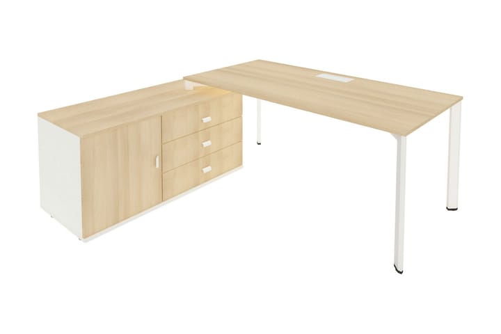 Skrivbord Puzol 184 cm med Förvaring Skåp + 3 Lådor - Akaciafärg/Vit/Grå - Möbler - Bord & matgrupp - Kontorsbord - Skrivbord