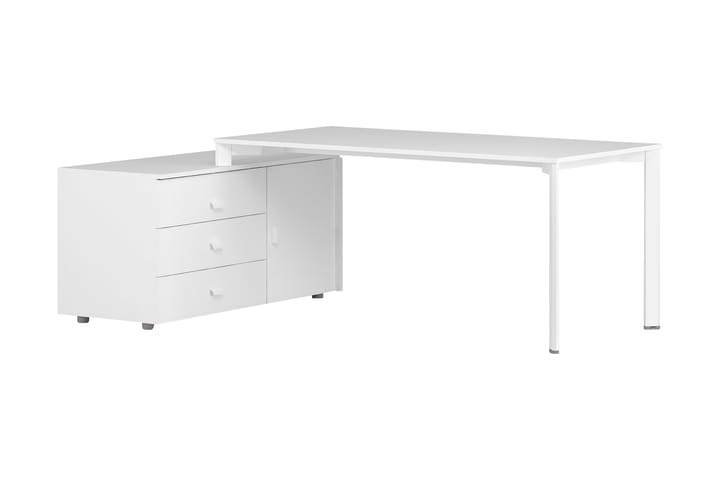 Skrivbord Puzol 196 cm med Förvaring Skåp + 3 Lådor - Vit/Grå - Möbler - Bord & matgrupp - Kontorsbord - Skrivbord