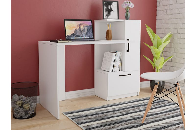 Skrivbord Sarzedo 125 cm med Förvaring Hylla + Skåp - Vit - Möbler - Bord & matgrupp - Kontorsbord - Skrivbord