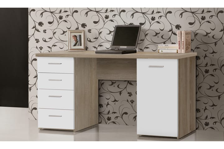 Skrivbord Skirbeck 145 cm med Förvaring 4 Lådor + Skåp - Brun/Vit - Möbler - Bord & matgrupp - Kontorsbord - Skrivbord