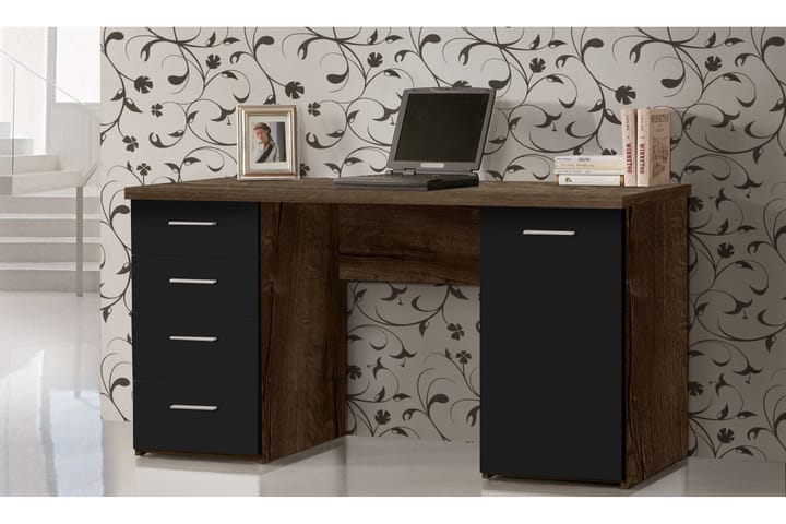 Skrivbord Skirbeck 145 cm med Förvaring Skåp + 4 Lådor + Hyl - Brun/Svart - Möbler - Bord & matgrupp - Kontorsbord - Skrivbord