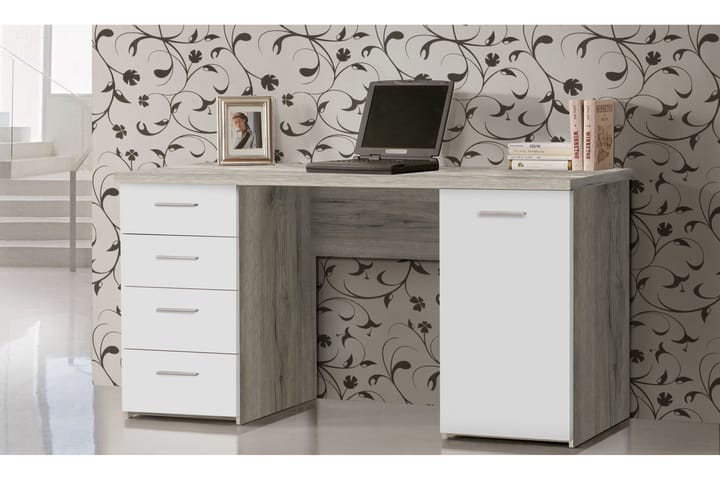 Skrivbord Skirbeck 145 cm med Förvaring Skåp + 4 Lådor + Hyl - Brun/Vit - Möbler - Bord & matgrupp - Kontorsbord - Skrivbord