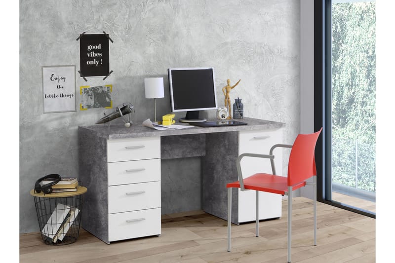 Skrivbord Skirbeck 145 cm med Förvaring Skåp + 4 Lådor + Hyl - Grå/Vit - Möbler - Bord & matgrupp - Kontorsbord - Skrivbord