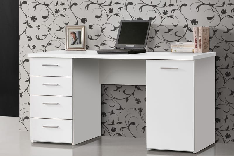 Skrivbord Skirbeck 145 cm med Förvaring Skåp + 4 Lådor + Hyl - Vit - Möbler - Bord & matgrupp - Kontorsbord - Skrivbord