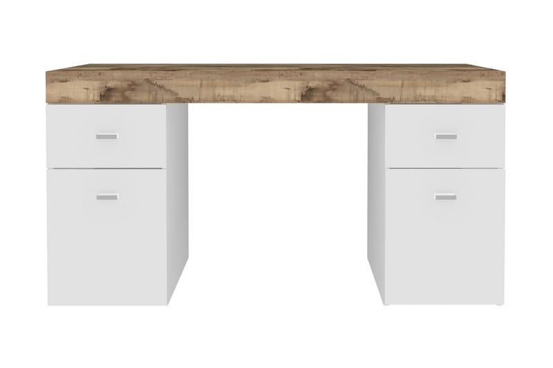 Skrivbord Slindera 130 cm med Förvaring 2 Lådor + 2 Dörrar - Natur/Vit Högglans - Möbler - Bord & matgrupp - Kontorsbord - Skrivbord